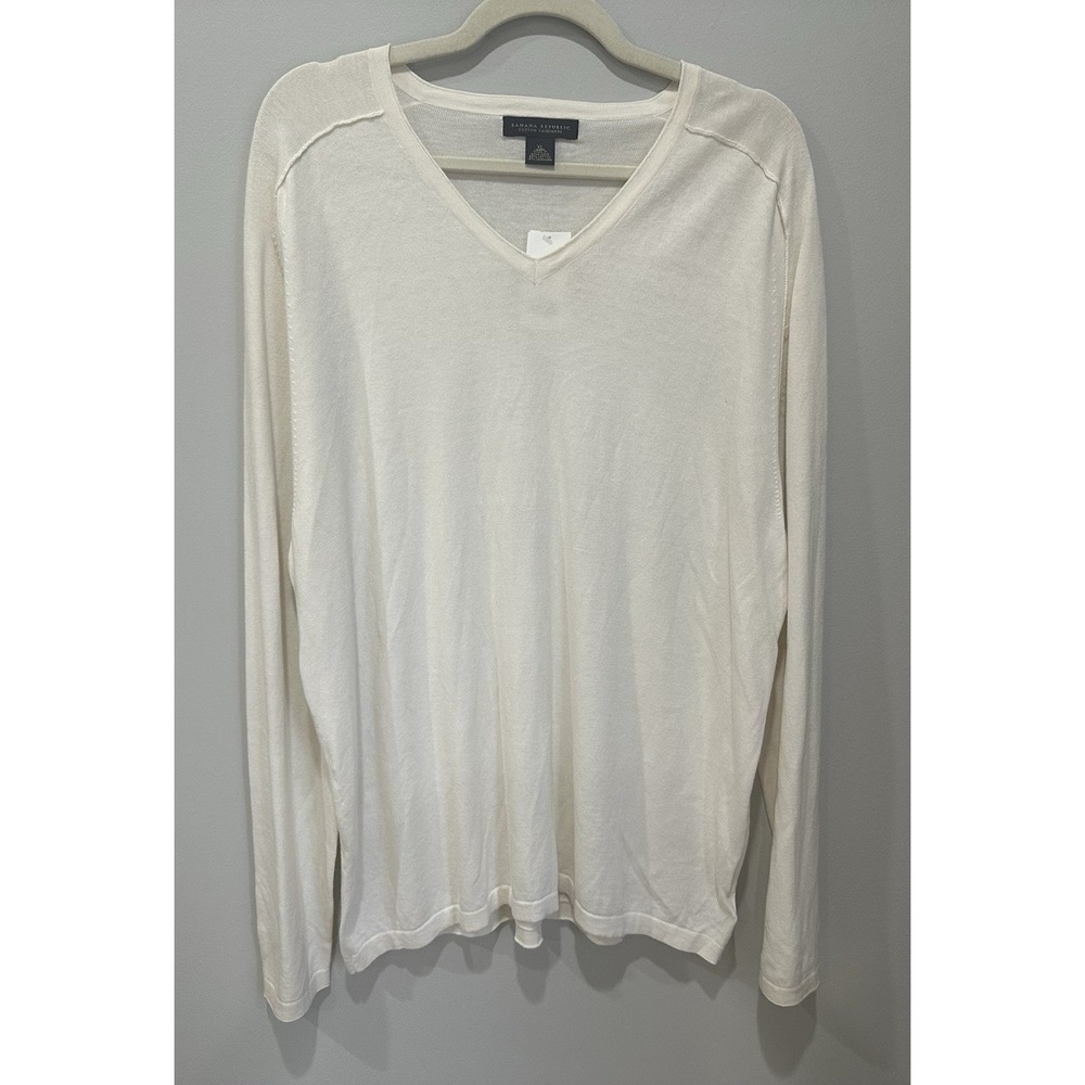 Banana Republic Cotton Cashmere V-neck Sweater XL Ivory Lightweight NWT *flaw
